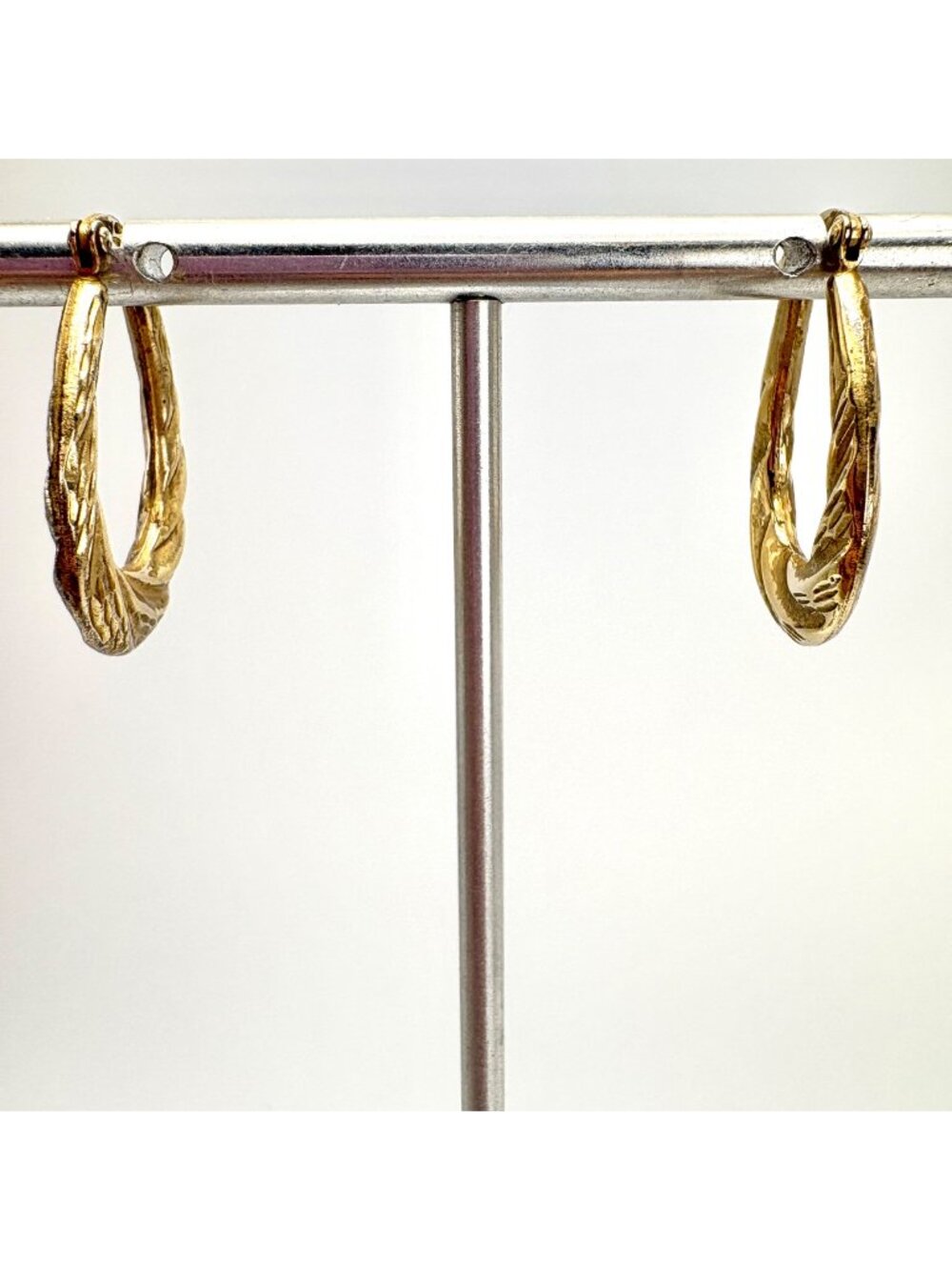 Twist Design Sterling Silver 925 Elongated Hoop Earrings Size 1" Length